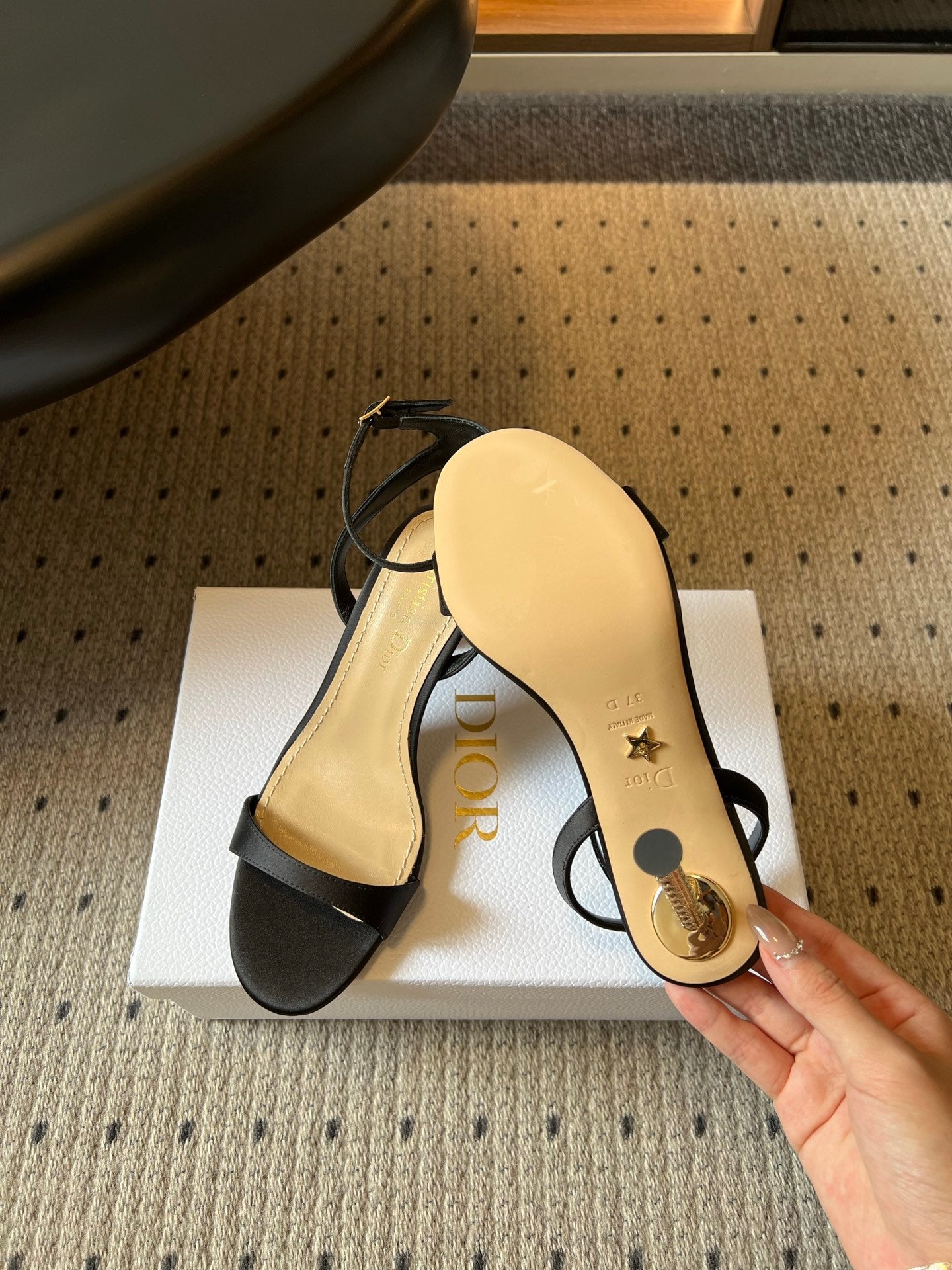 DIOR 26S CRYSTAL HIGH-HEEL SANDALS 80 MM IN BLACK LAMBSKIN AND FABRIC