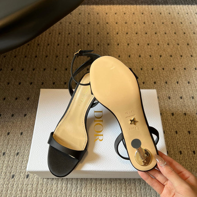 DIOR 26S CRYSTAL HIGH-HEEL SANDALS 80 MM IN BLACK LAMBSKIN AND FABRIC