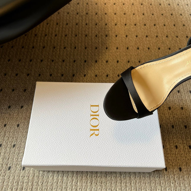 DIOR 26S CRYSTAL HIGH-HEEL SANDALS 80 MM IN BLACK LAMBSKIN AND FABRIC