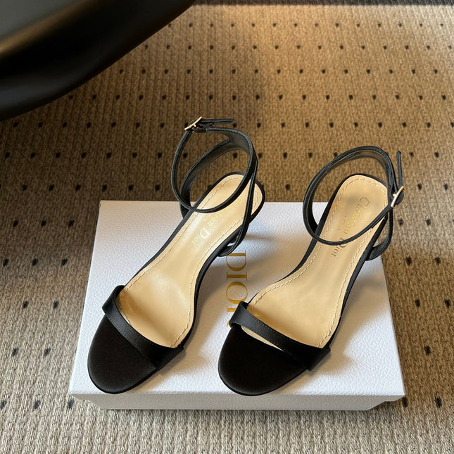DIOR 26S CRYSTAL HIGH-HEEL SANDALS 80 MM IN BLACK LAMBSKIN AND FABRIC