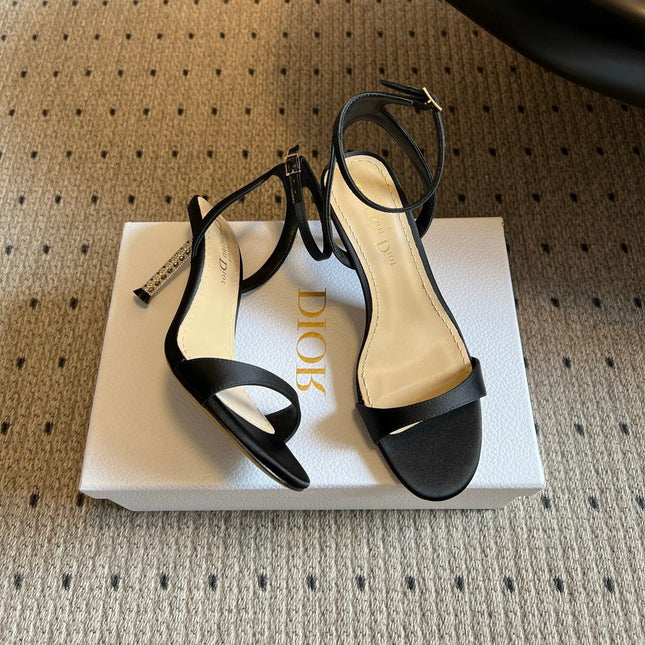 DIOR 26S CRYSTAL HIGH-HEEL SANDALS 80 MM IN BLACK LAMBSKIN AND FABRIC