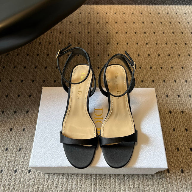DIOR 26S CRYSTAL HIGH-HEEL SANDALS 80 MM IN BLACK LAMBSKIN AND FABRIC