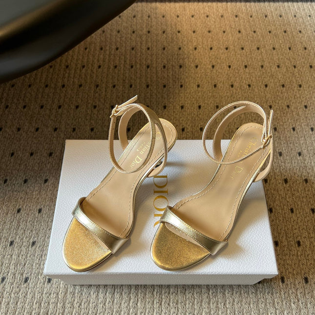 DIOR 26S CRYSTAL HIGH-HEEL SANDALS 80 MM IN GOLD LAMBSKIN
