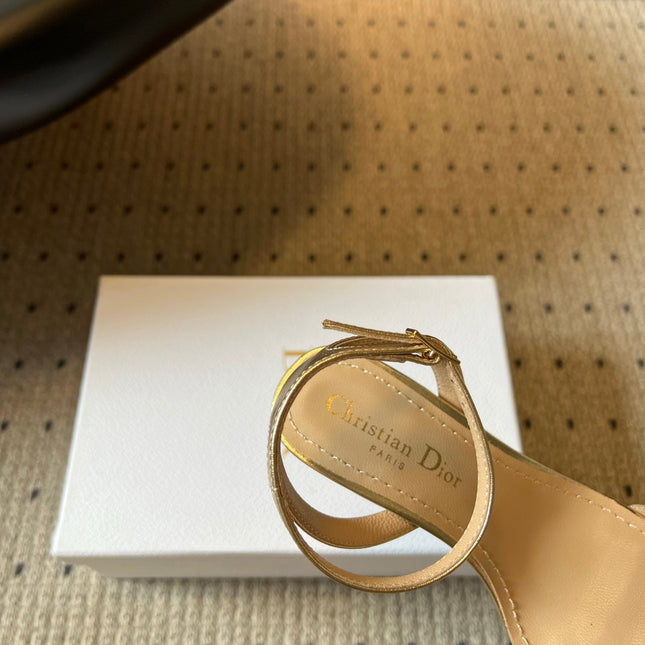DIOR 26S CRYSTAL HIGH-HEEL SANDALS 80 MM IN GOLD LAMBSKIN
