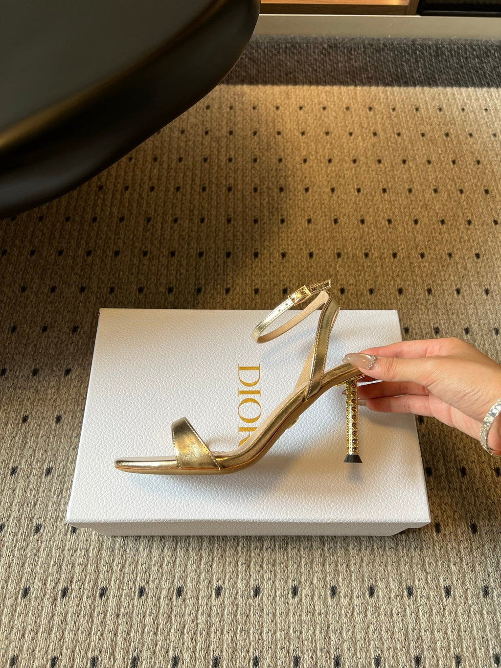 DIOR 26S CRYSTAL HIGH-HEEL SANDALS 80 MM IN GOLD LAMBSKIN