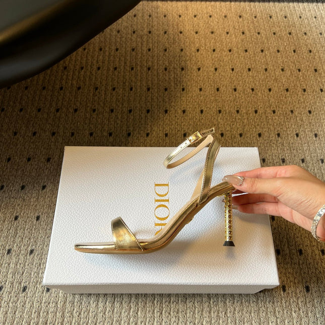 DIOR 26S CRYSTAL HIGH-HEEL SANDALS 80 MM IN GOLD LAMBSKIN