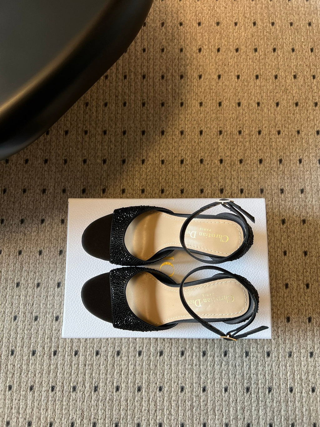 DIOR 26S HIGH-HEEL SANDALS 80 MM IN BLACK CRYSTAL-EMBELLISHED AND LAMBSKIN