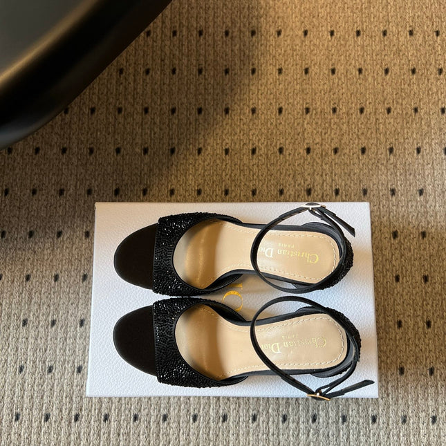 DIOR 26S HIGH-HEEL SANDALS 80 MM IN BLACK CRYSTAL-EMBELLISHED AND LAMBSKIN