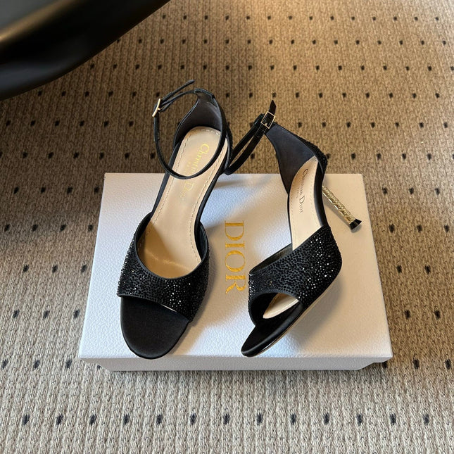 DIOR 26S HIGH-HEEL SANDALS 80 MM IN BLACK CRYSTAL-EMBELLISHED AND LAMBSKIN