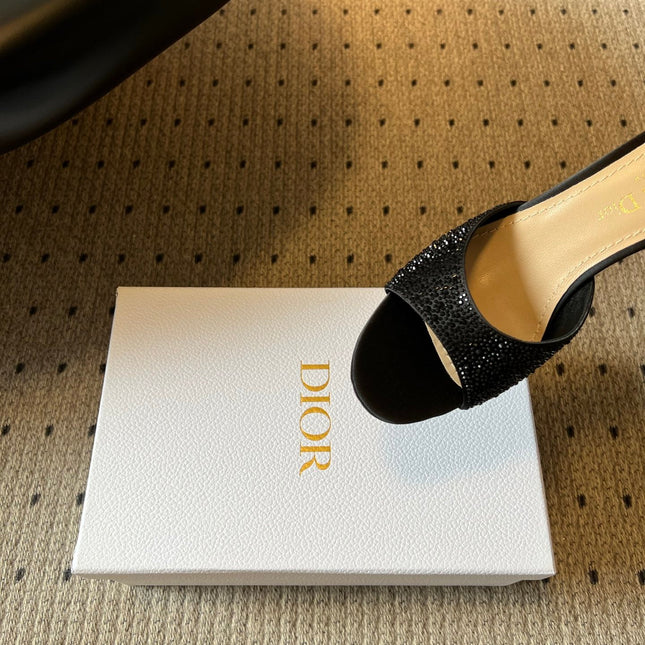 DIOR 26S HIGH-HEEL SANDALS 80 MM IN BLACK CRYSTAL-EMBELLISHED AND LAMBSKIN