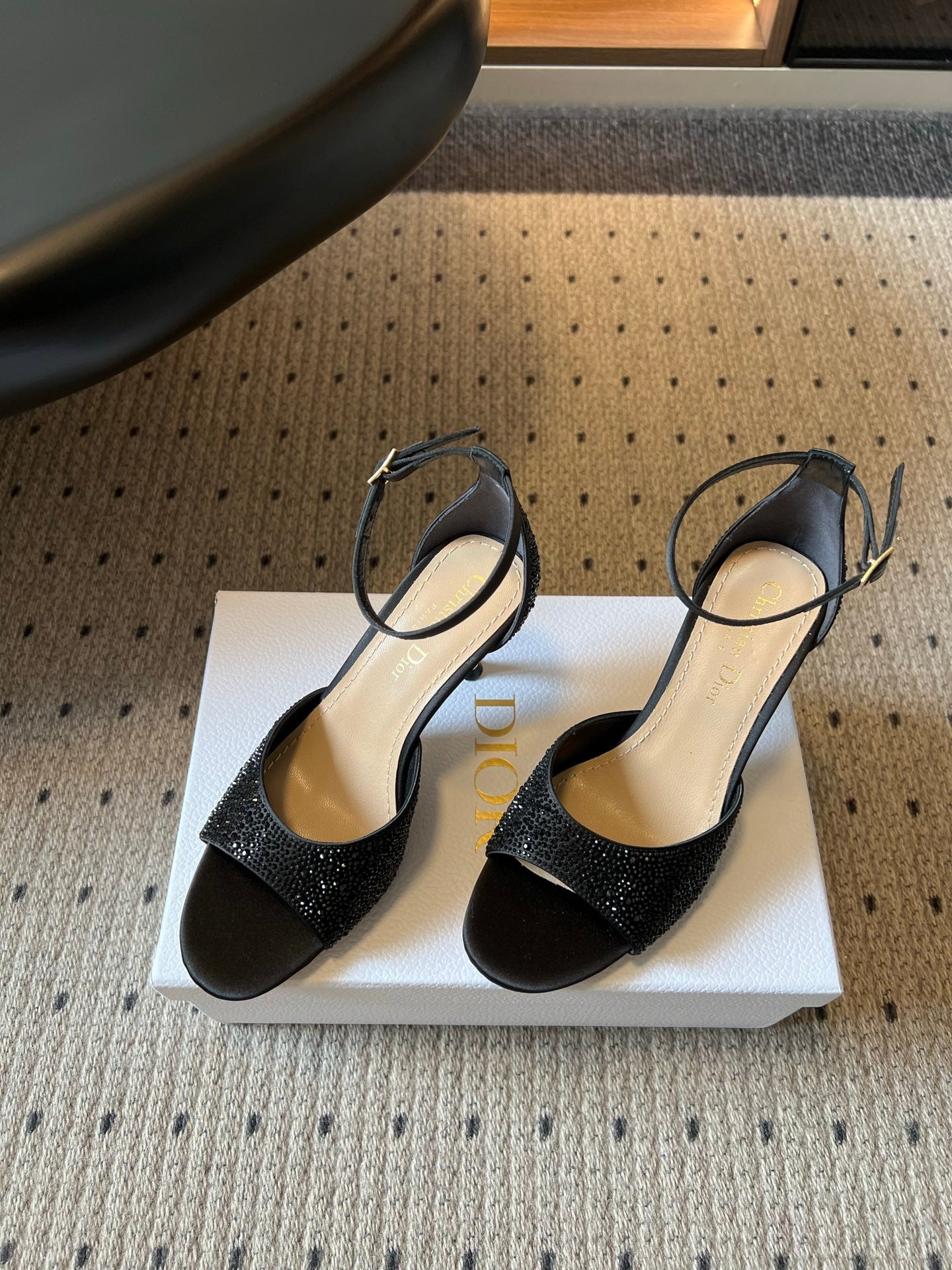 DIOR 26S HIGH-HEEL SANDALS 80 MM IN BLACK CRYSTAL-EMBELLISHED AND LAMBSKIN