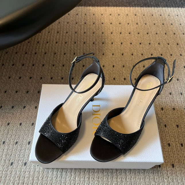 DIOR 26S HIGH-HEEL SANDALS 80 MM IN BLACK CRYSTAL-EMBELLISHED AND LAMBSKIN