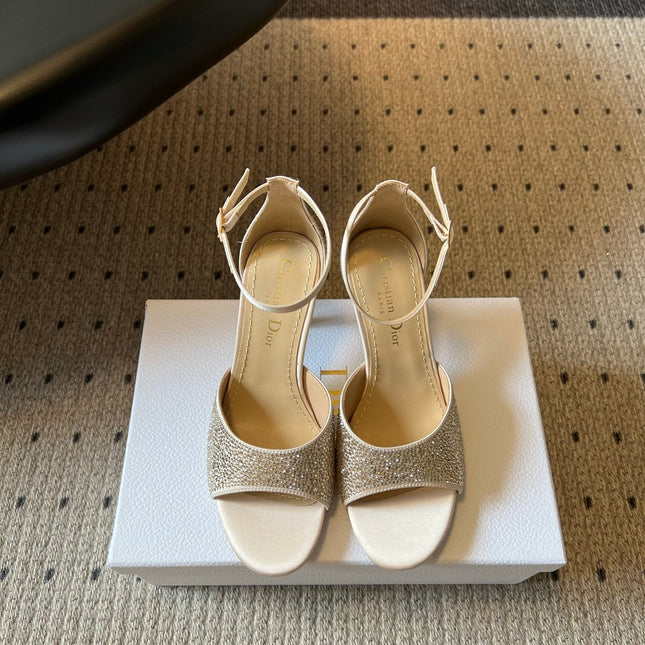 DIOR 26S HIGH-HEEL SANDALS 80 MM IN BEIGE CRYSTAL-EMBELLISHED AND LAMBSKIN