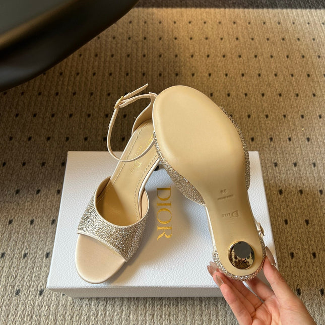 DIOR 26S HIGH-HEEL SANDALS 80 MM IN BEIGE CRYSTAL-EMBELLISHED AND LAMBSKIN
