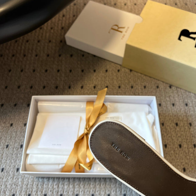 THE ROW 26S SQUARE TOE SLIDE SANDALS 50MM IN WHITE CALFSKIN
