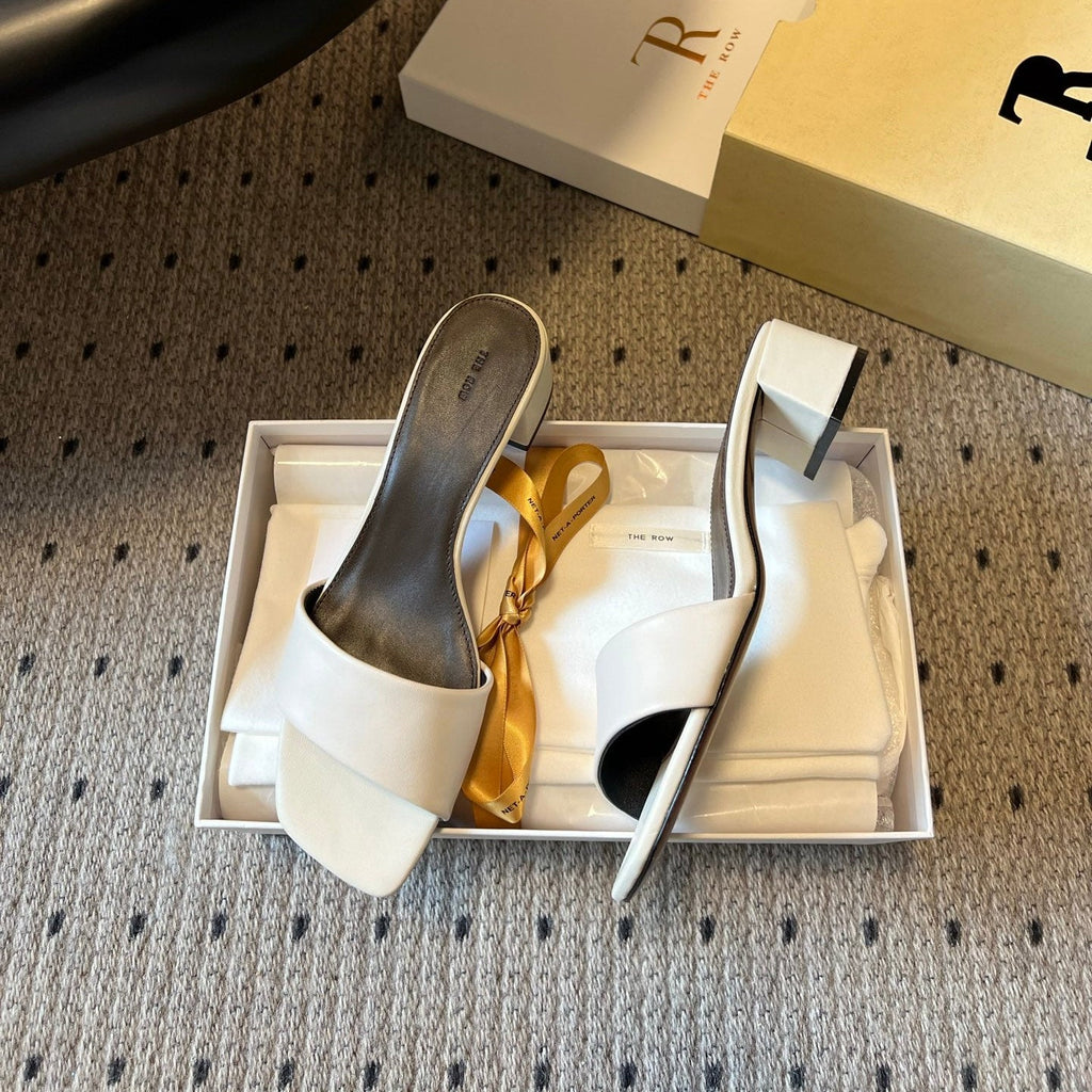 THE ROW 26S SQUARE TOE SLIDE SANDALS 50MM IN WHITE CALFSKIN