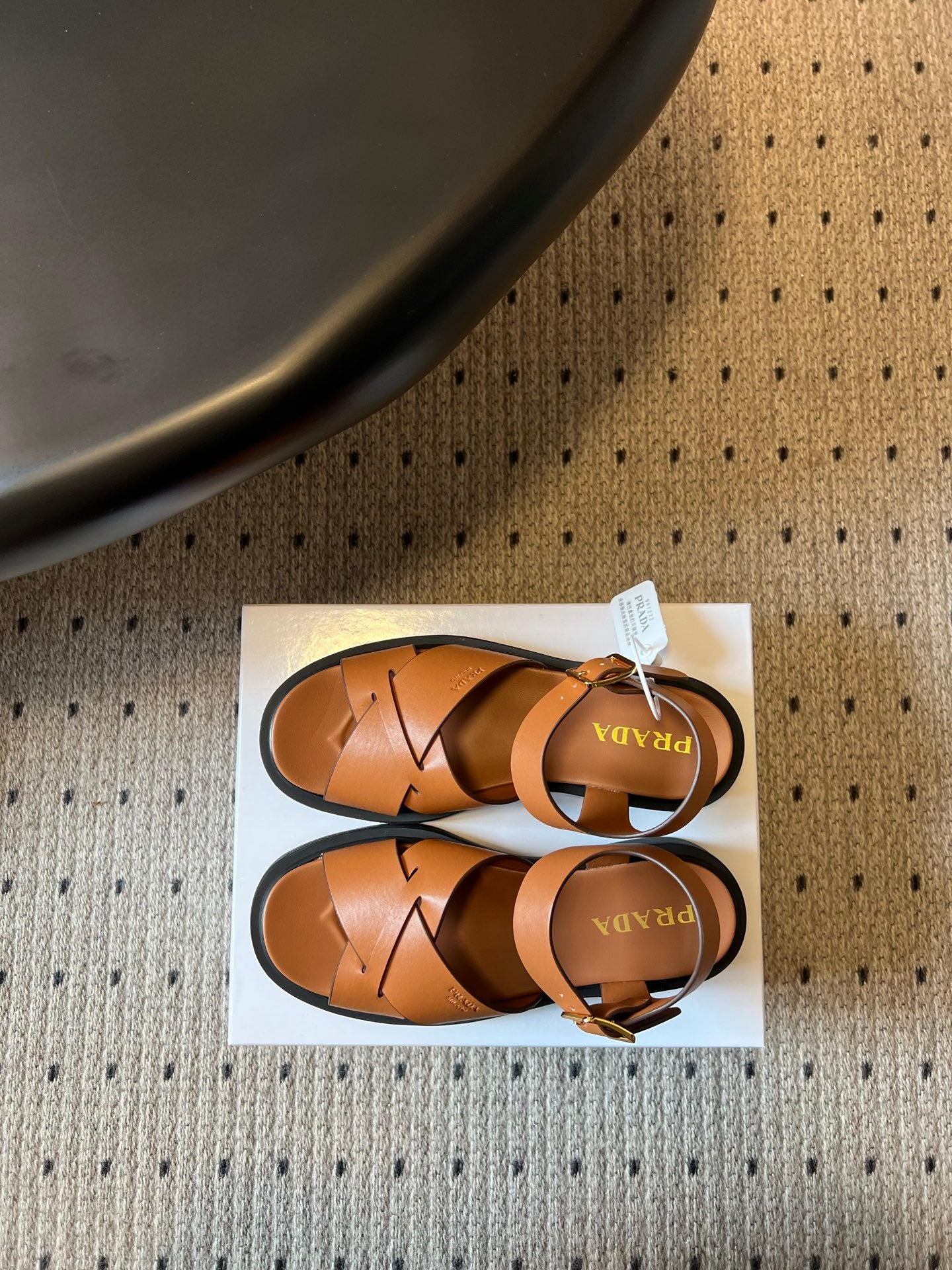 PRADA 26S CROSS STRAP PLATFORM SANDALS 35MM IN BROWN CALFSKIN