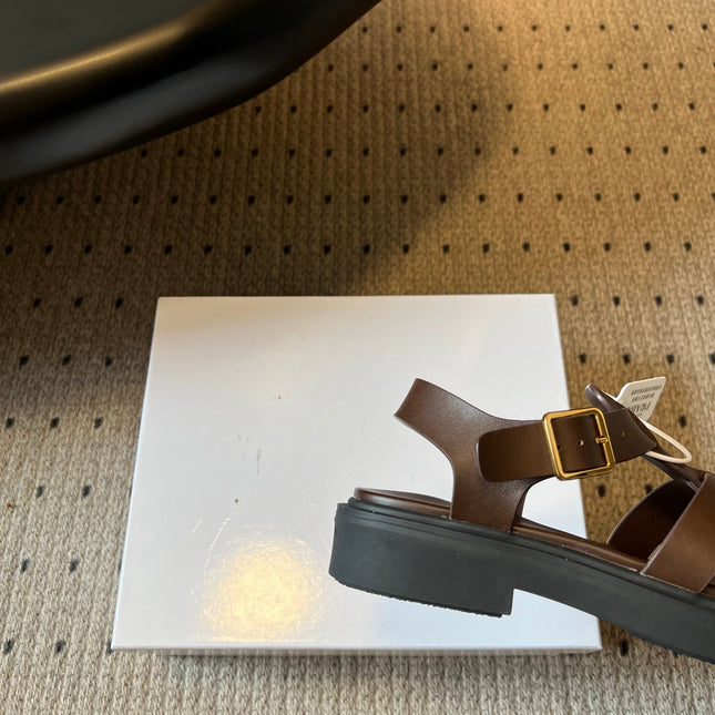PRADA 26S ANKLE STRAP FISHERMAN SANDALS IN DARK BROWN CALFSKIN
