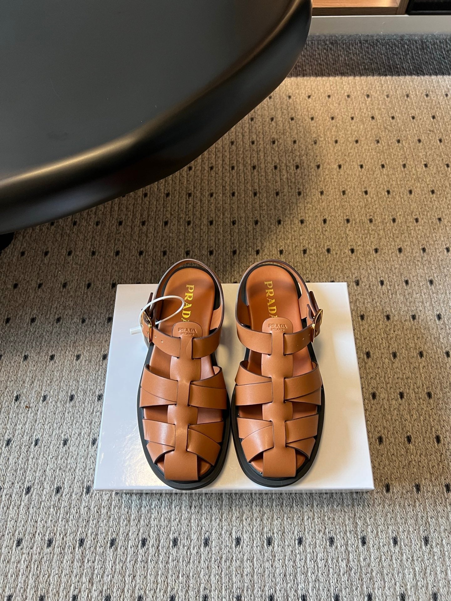 PRADA 26S ANKLE STRAP FISHERMAN SANDALS IN BROWN CALFSKIN