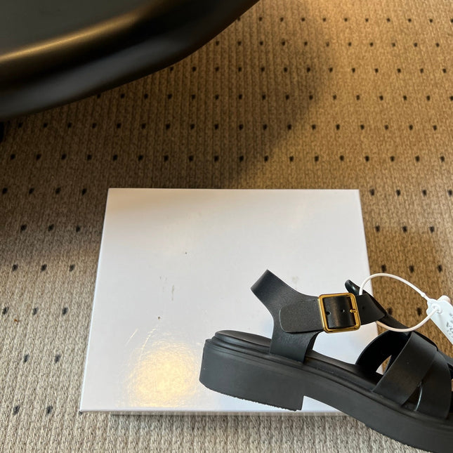PRADA 26S ANKLE STRAP FISHERMAN SANDALS IN BLACK CALFSKIN
