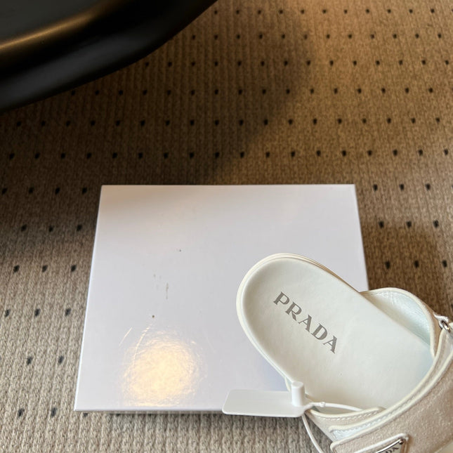 PRADA 26S DOUBLE STRAP SLIDES 35MM IN IVORY WHITE SUEDE
