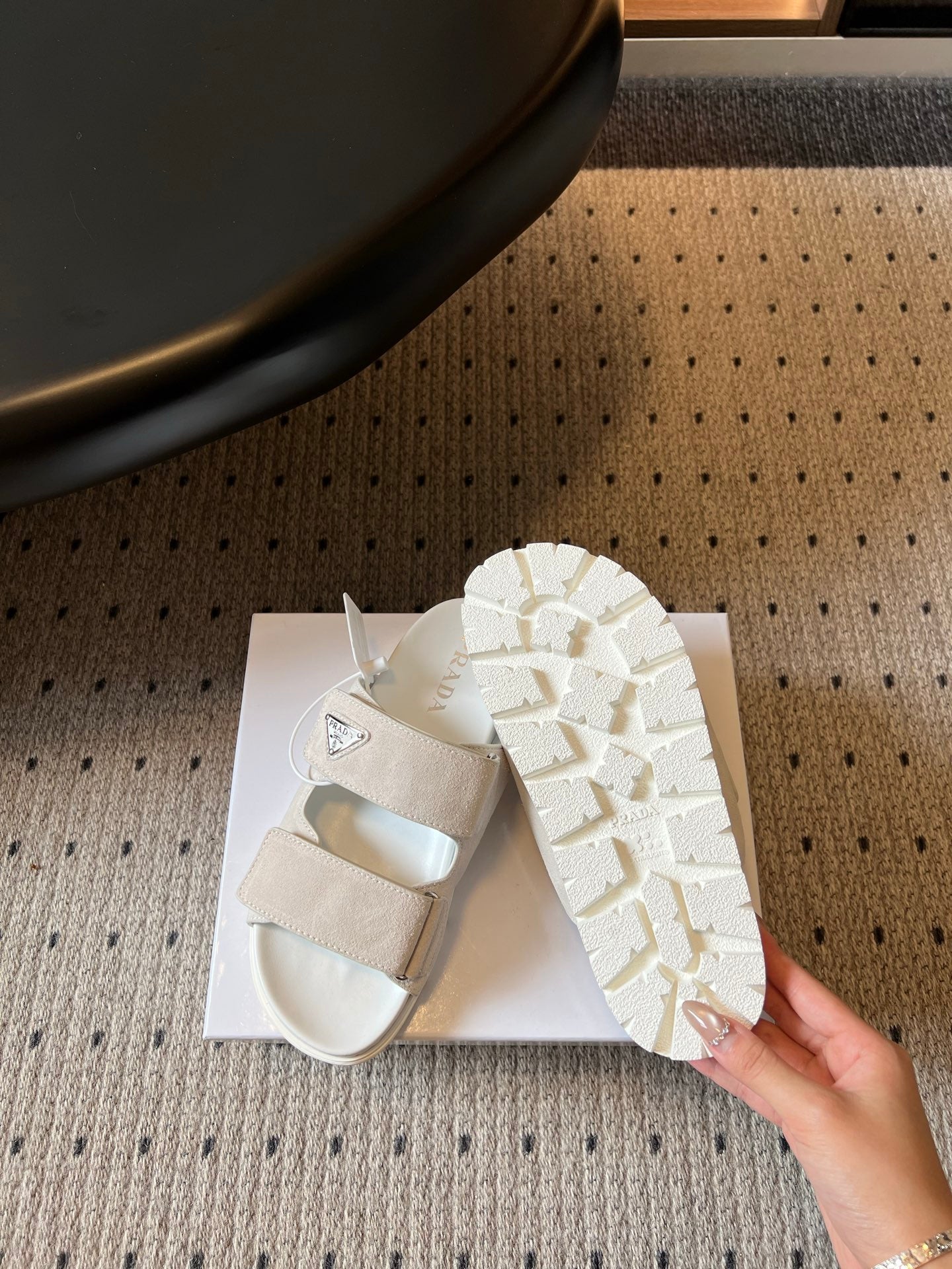 PRADA 26S DOUBLE STRAP SLIDES 35MM IN IVORY WHITE SUEDE