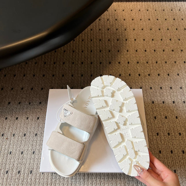 PRADA 26S DOUBLE STRAP SLIDES 35MM IN IVORY WHITE SUEDE