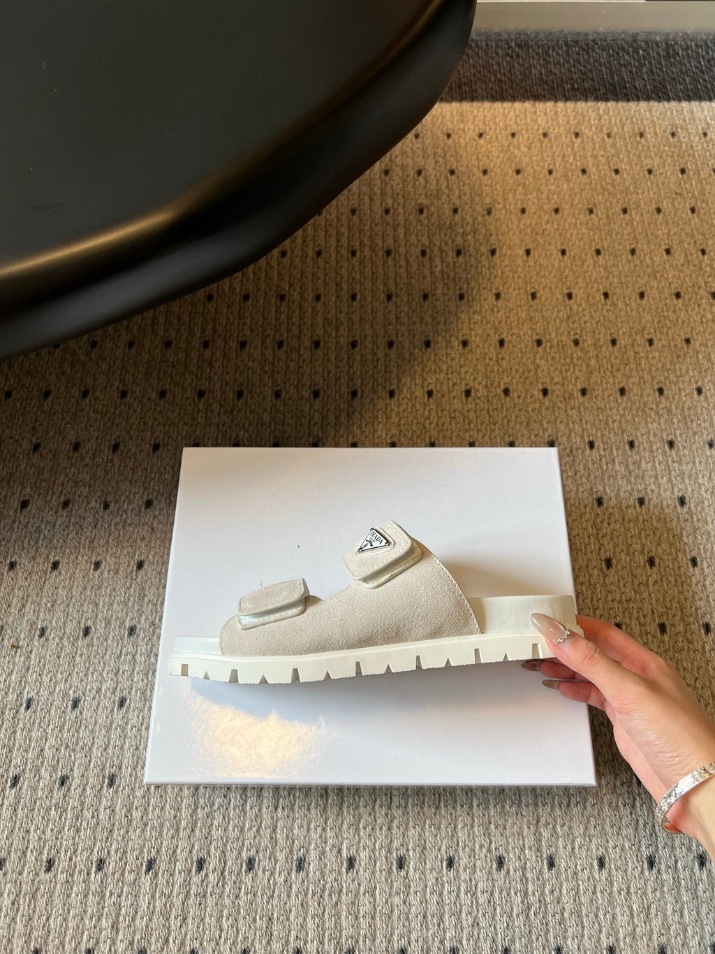 PRADA 26S DOUBLE STRAP SLIDES 35MM IN IVORY WHITE SUEDE