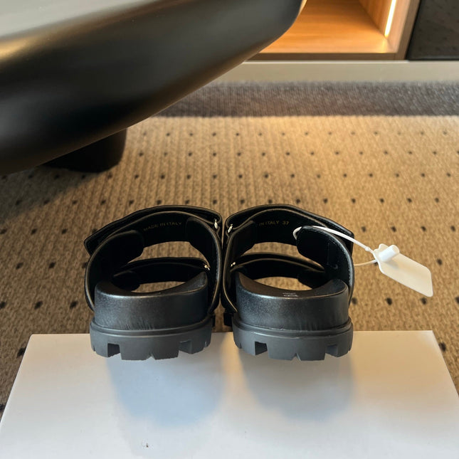 PRADA 26S DOUBLE STRAP SLIDES 35MM IN BLACK SUEDE