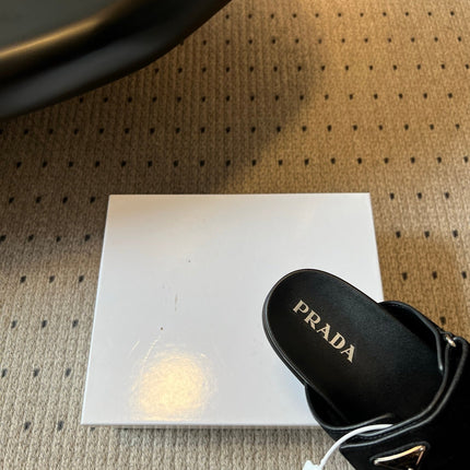 PRADA 26S DOUBLE STRAP SLIDES 35MM IN BLACK SUEDE