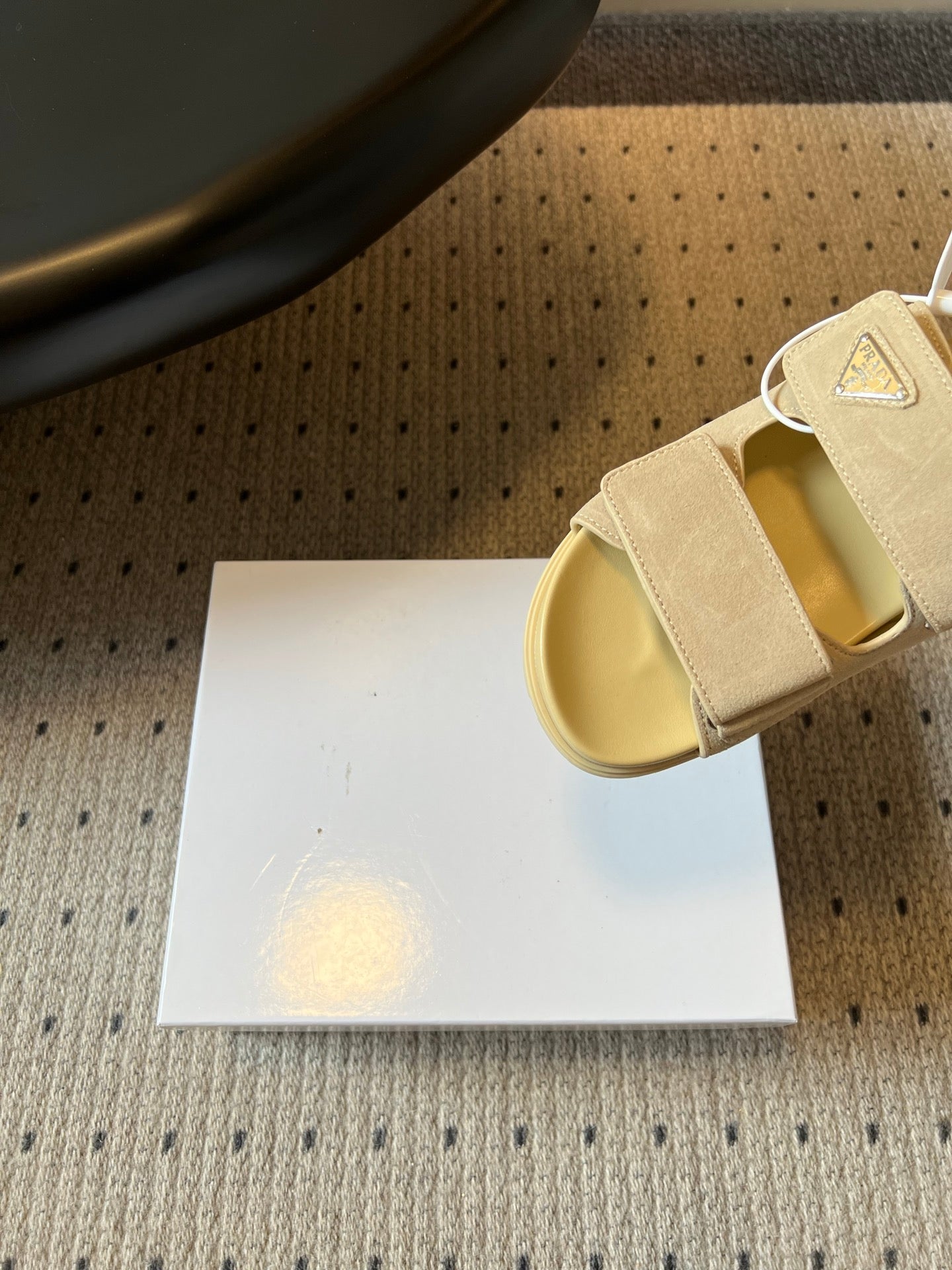 PRADA 26S DOUBLE STRAP SLIDES 35MM IN BEIGE SUEDE