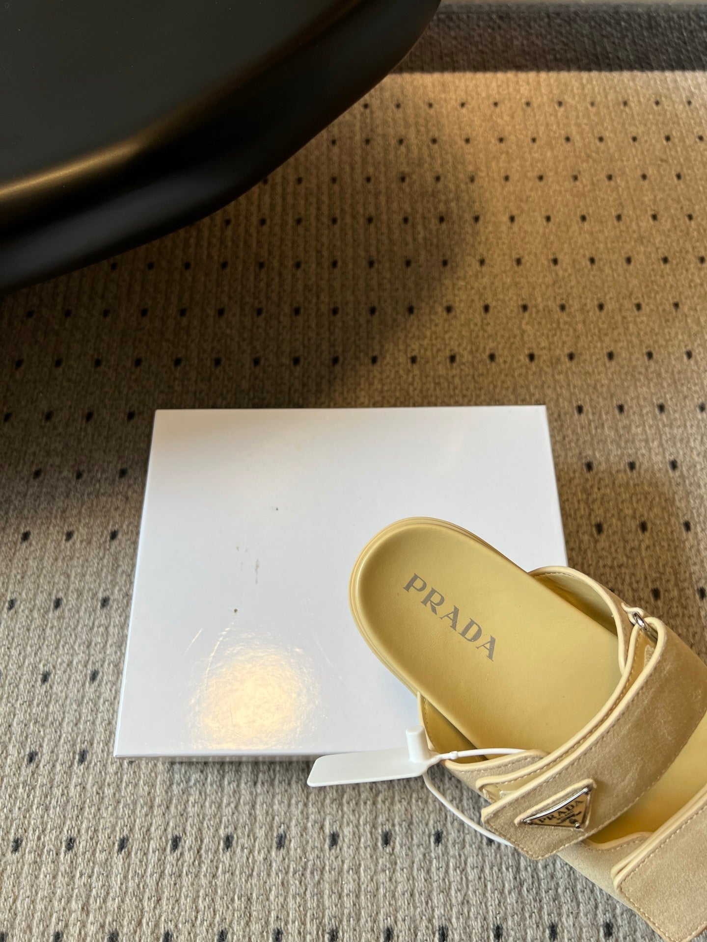 PRADA 26S DOUBLE STRAP SLIDES 35MM IN BEIGE SUEDE