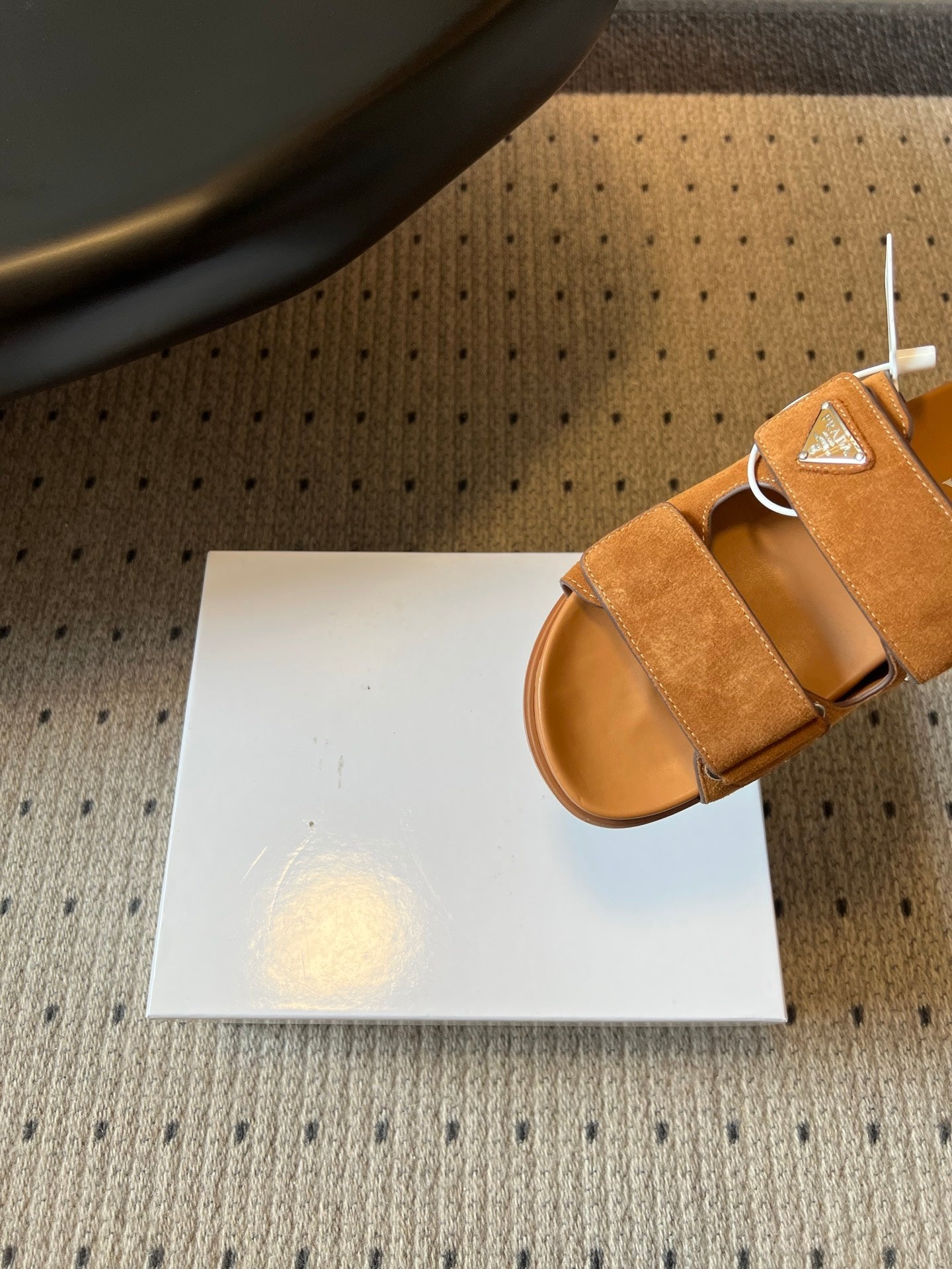 PRADA 26S DOUBLE STRAP SLIDES 35MM IN CARAMEL BROWN SUEDE