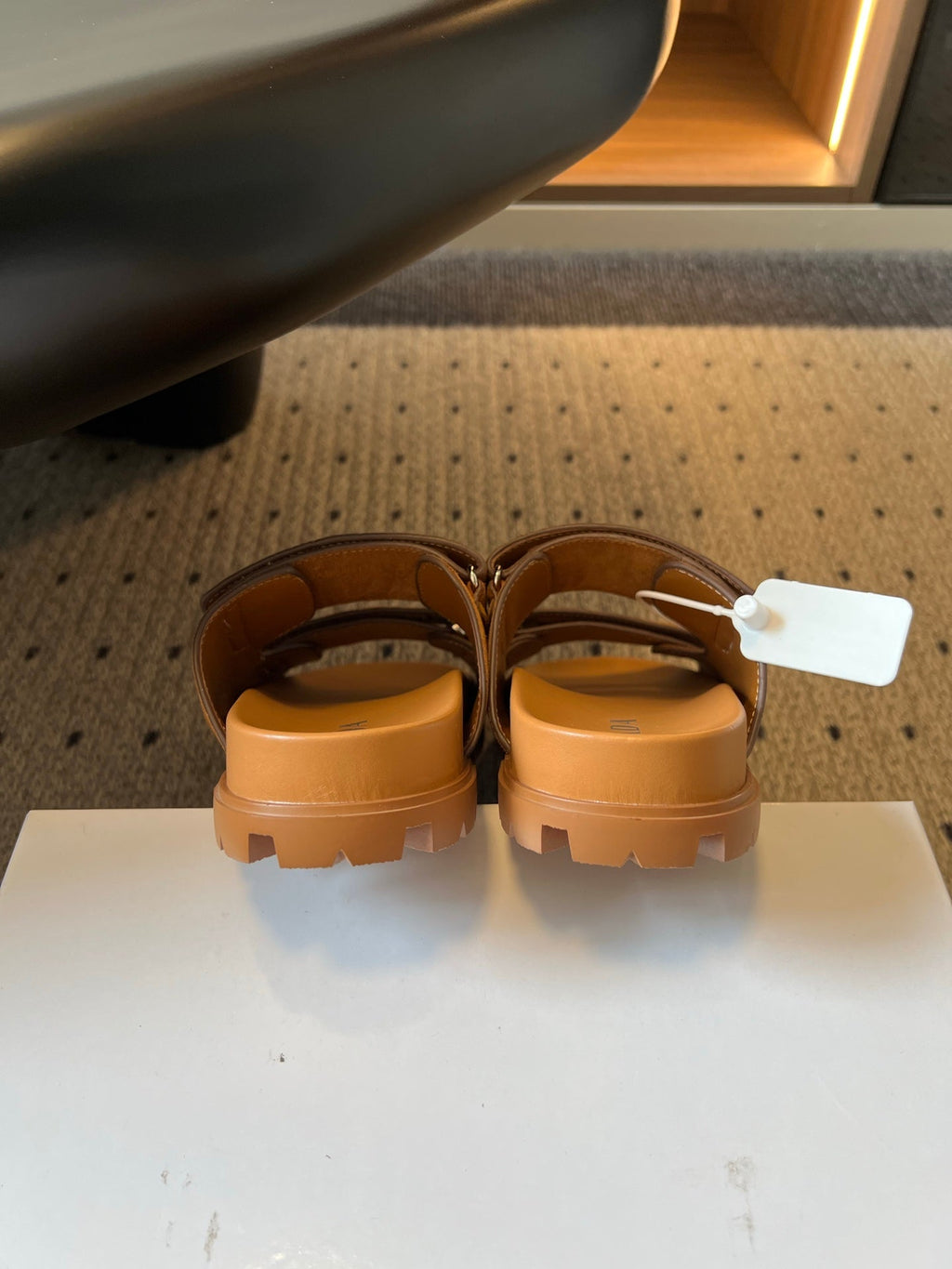 PRADA 26S DOUBLE STRAP SLIDES 35MM IN CARAMEL BROWN SUEDE