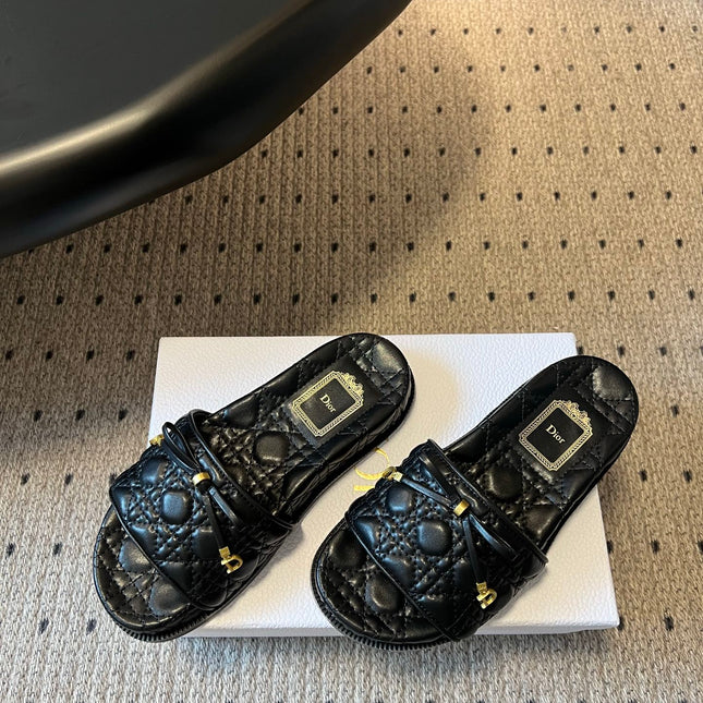 DIOR 26S SLIDES IN BLACK CALFSKIN WITH BOW