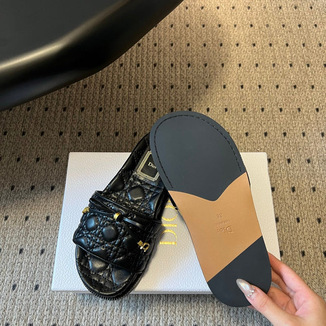 DIOR 26S SLIDES IN BLACK CALFSKIN WITH BOW