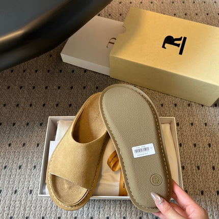 THE ROW 26S OPEN TOE MULES IN SAND BROWN SUEDE