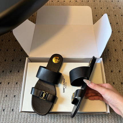 YSL 26S TWO-STRAP SANDALS IN BLACK LAMBSKIN