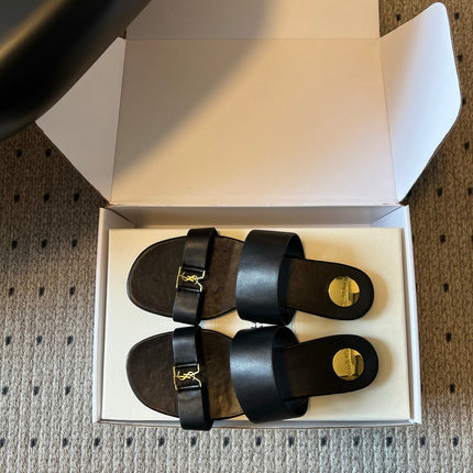 YSL 26S TWO-STRAP SANDALS IN BLACK LAMBSKIN