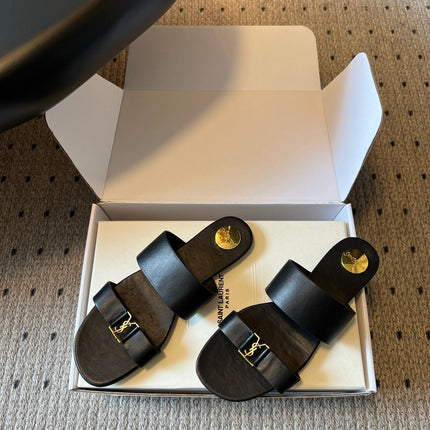 YSL 26S TWO-STRAP SANDALS IN BLACK LAMBSKIN