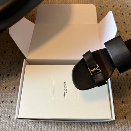 YSL 26S TWO-STRAP SANDALS IN BLACK LAMBSKIN
