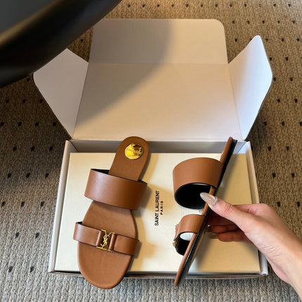 YSL 26S TWO-STRAP SANDALS IN BROWN LAMBSKIN