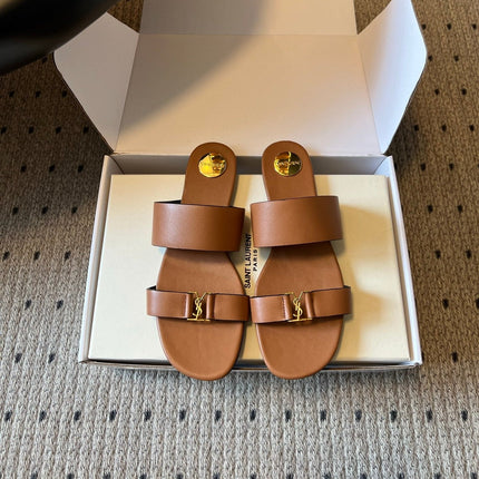 YSL 26S TWO-STRAP SANDALS IN BROWN LAMBSKIN
