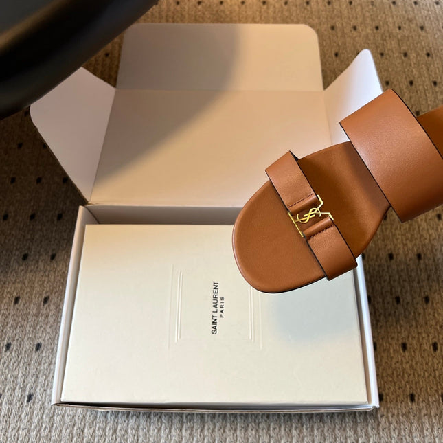 YSL 26S TWO-STRAP SANDALS IN BROWN LAMBSKIN