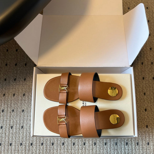 YSL 26S TWO-STRAP SANDALS IN BROWN LAMBSKIN