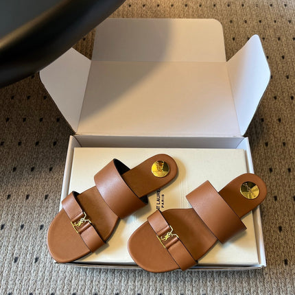 YSL 26S TWO-STRAP SANDALS IN BROWN LAMBSKIN