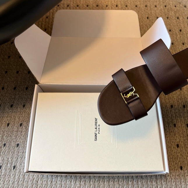 YSL 26S TWO-STRAP SANDALS IN DARK BROWN LAMBSKIN