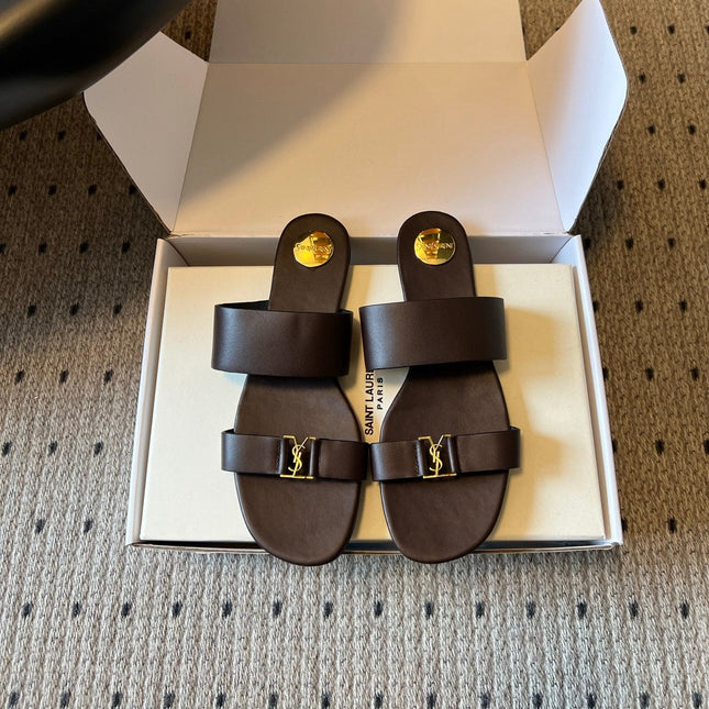 YSL 26S TWO-STRAP SANDALS IN DARK BROWN LAMBSKIN