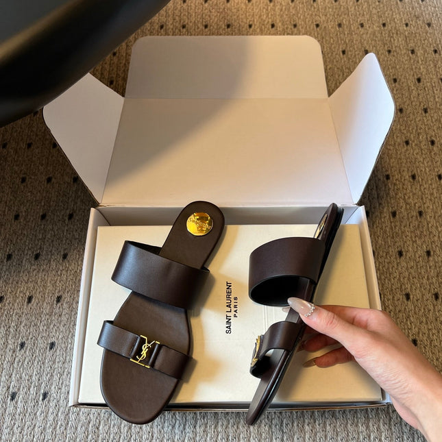 YSL 26S TWO-STRAP SANDALS IN DARK BROWN LAMBSKIN
