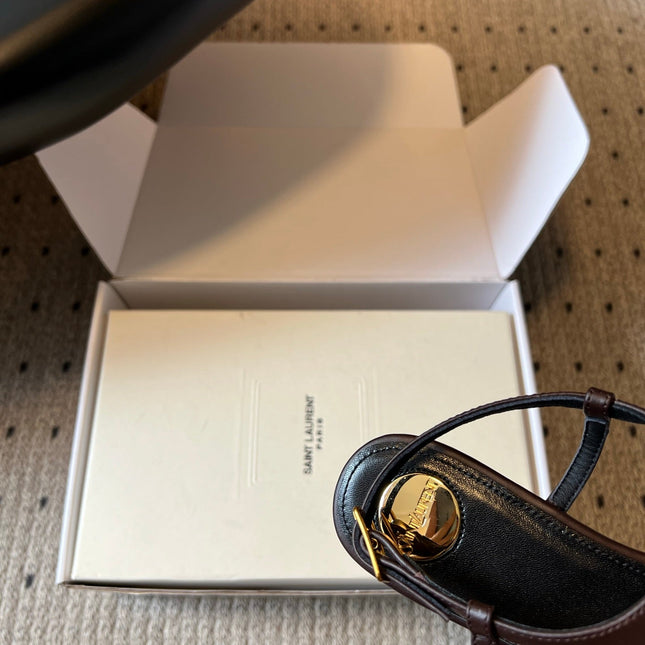 YSL 26S WIDE-STRAP THONG SANDALS IN CHOCOLATE BROWN CALFSKIN